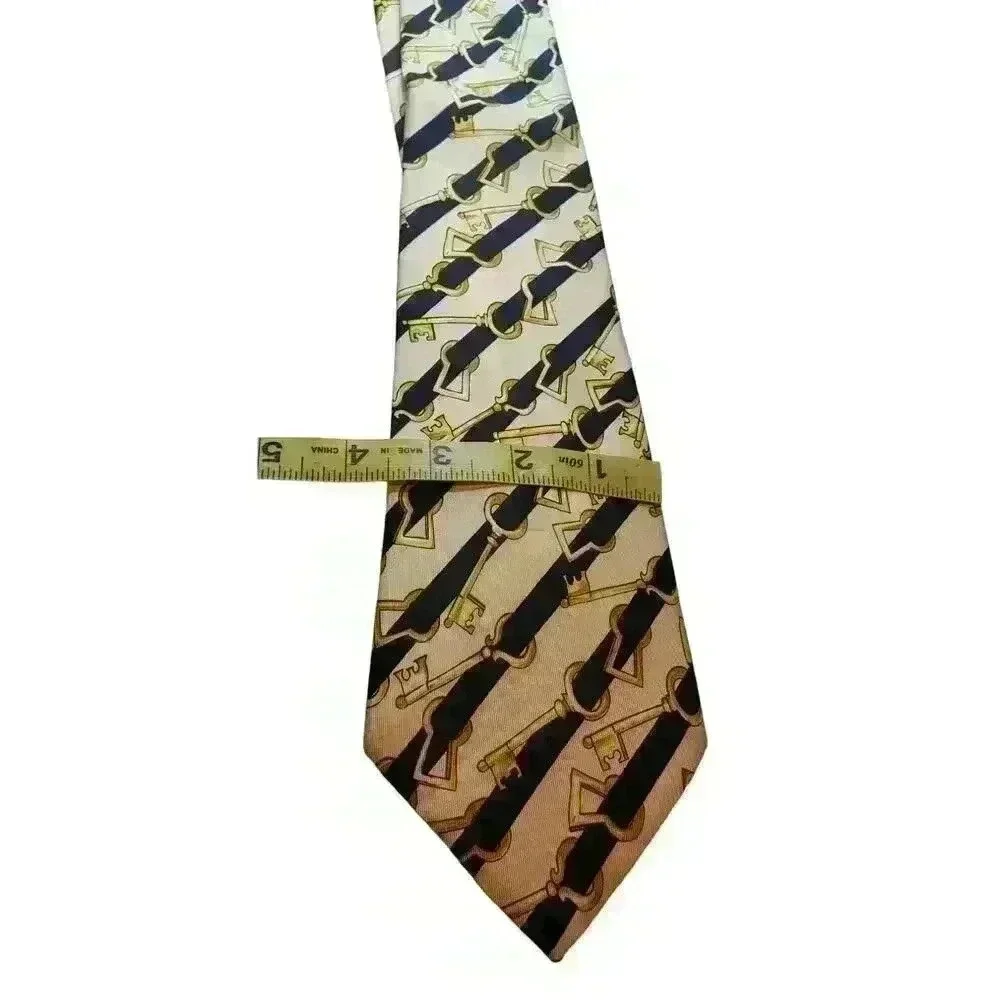 Vintage ESCADA Necktie Key To Success Gold & Black Stripe Made Italy 100% Silk